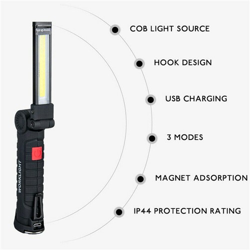 2x LED+COB Rechargeable Magnetic Torch Flexible Inspection Work Light Fashlight - Picture 6 of 19