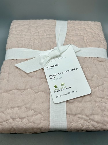 Pottery Barn Belgian Flax Linen Floral Stitch Quilted Standard Sham, Soft Rose - Picture 1 of 12