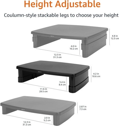Amazon Basics Rectangular Ajustable Monitor de Computadora Elevador Soporte de Escritorio Negro  - Imagen 5 de 8