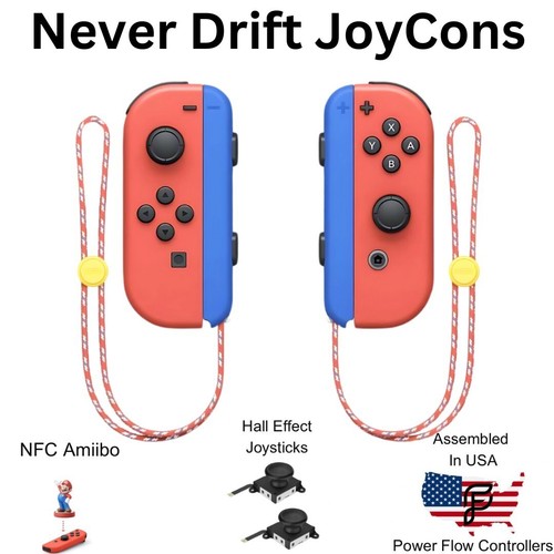 Mario Red Hall Effect Nintendo Switch JoyCons Wireless - Picture 1 of 170