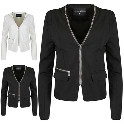 Womens Ladies Frill Shift Tailored Zip UP Long Sleeve Peplum Blazer Coat Jacket
