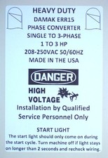 Heavy Duty 1-3 HP Static Phase Converter 208-250VAC Mill Drill Saw USA 50/60Hz