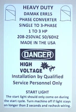 Heavy Duty 1-3 HP Static Phase Converter 208-250VAC Mill Drill Saw USA 50/60Hz