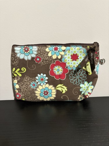 Thirty-One Floral Thermal Zipper Pouch Brown Green Blue Red Make-Up Bag, 8x5.5" - Picture 1 of 4