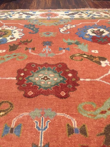 Alfombra de área geométrica turca genuina anudada a mano Oushak Heriz 8'1""x9'7"",31 - Imagen 8 de 12
