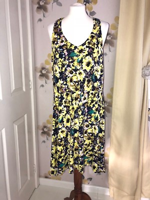 H M Jersey Viscose Pleated Strap Swing Dress Yellow Purple Brown Green Medium Ebay