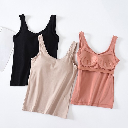 1PCS Women Basic Camisole Vest Top with Built in Bra Padded Tank Top Slim Summer - Bild 4 von 17