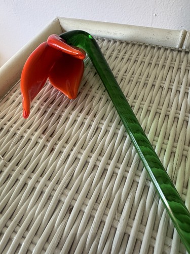 Vidrio artístico soplado a mano vintage flor azahar/estilo Murano 19,5" flor tallo largo - Imagen 7 de 8