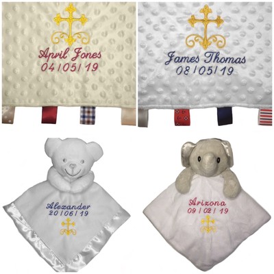 Personalised Soft Baby Taggy Blanket Comforter Baby Boy//Girl Gift Keepsake Gift