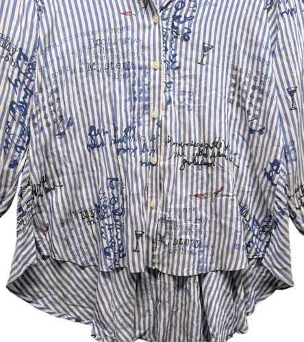 Top túnica con botones Chicos para mujer talla 2 Lg azul blanco a rayas arte peplum camisa - Imagen 8 de 17