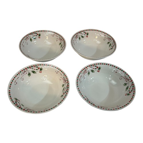Set (4) Ciotole Gibson Tradizioni Festive Zuppa Insalata Nastro Natale Agrifoglio 6 1/4" - Foto 4 di 11