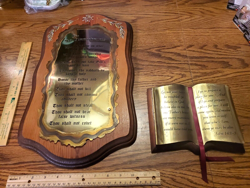 2 religiöse Messing Plakette Wandbehänge 10 Gebote HOME INTERIOR +++