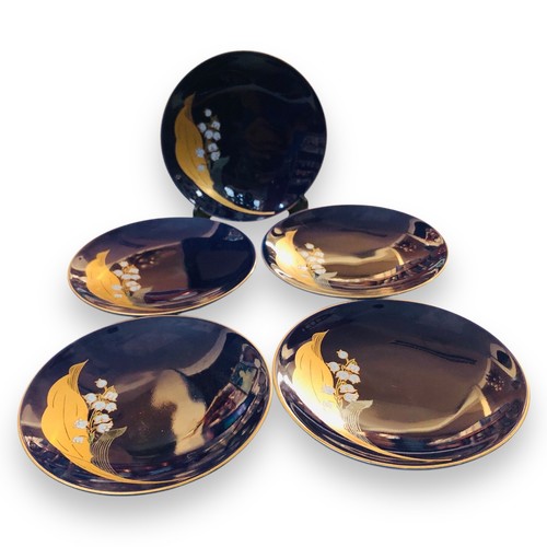 Japanese Fukagawa Arita 深川製 Plate 5Pcs Set Lily of the Valley Floral Cobalt Blue - Bild 7 von 17