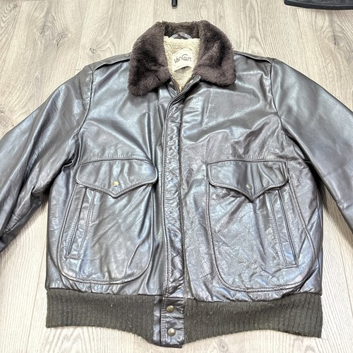 Vintage 1970s Van Cort Sherpa Fur Lined Brown Leather Bomber Jacket USA Made 44 - Bild 4 von 11