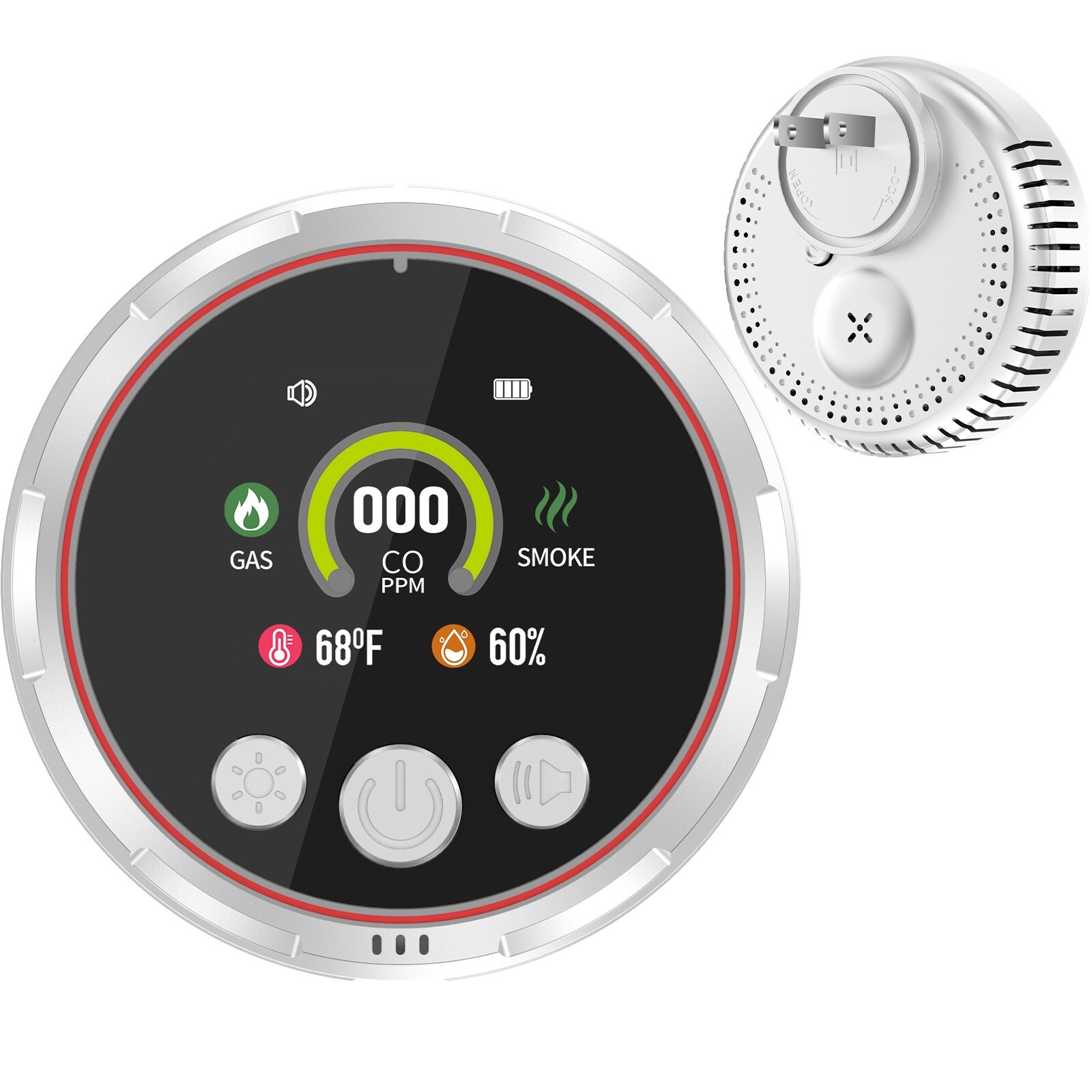 Portable 5-in-1 Carbon Monoxide,Smoke & Gas Alarm–HD Display, Home & Travel Use
