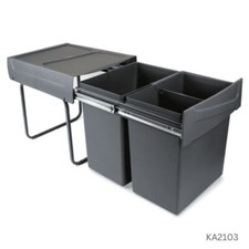 400mm 40L Kitchen Bin Integrated Recycling Unit Base Mounted 2 x 20L Compartment