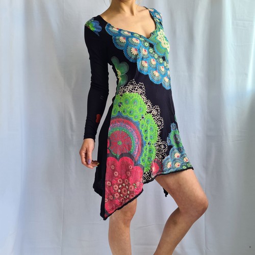Abito Desigual Taglia M A-Line Corto Viscosa Floreale Geometrico Manica Lunga... - Foto 4 di 24