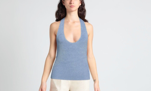Vince Large Womens Halter Tank Top Blue Ribbed Scoop Neck Open Back NWT - Picture 7 of 7