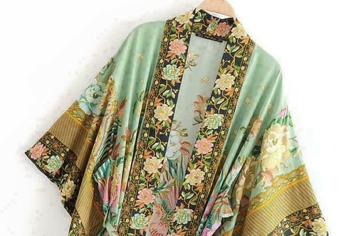 Boho Loose Women Ethinic Style Floral Print Kimono Long Cardigan Robe Dress MOON - Picture 11 of 11