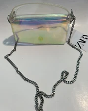 Zara, Holograpic Clear Crossbody Bag with Silver Chain, NWT