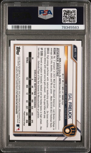 2021 Bowman Draft #BDC172 Sal Frelick Chrome-Sky Blue Refractor PSA 9 - Imagen 2 de 2