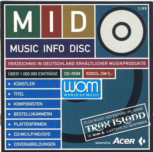 MID Music Info Disc 1/99 (CD-ROM) Verzeichnis aller in Dt. erhältlicher Musikpro