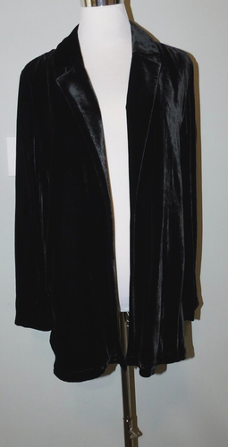 Eileen Fisher Sz M Womens Long Blazer Black Silk Velvet Jacket Cardigan $398 NEW - Picture 5 of 14