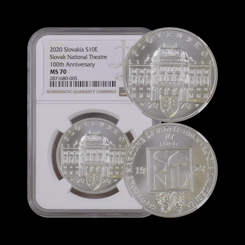 SLOVAKIA. 2020, 10 Euro, Silver - NGC MS70 - Top Pop 🥇 SND, National Theatre - Picture 1 of 5