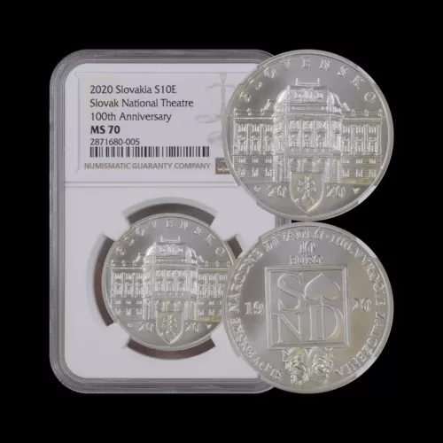 SLOVAKIA. 2020, 10 Euro, Silver - NGC MS70 - Top Pop 🥇 SND, National Theatre