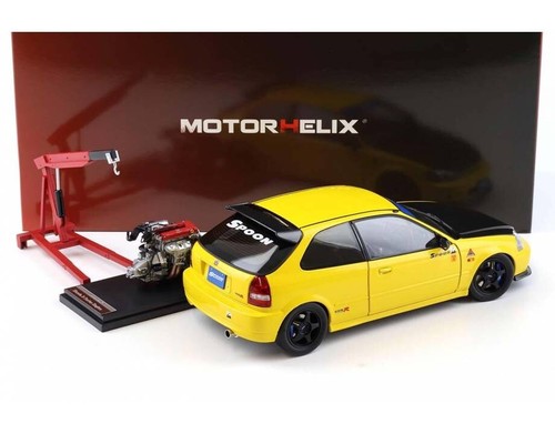 Motorhelix Honda Civic Type R EK9 Spoon Sunlight Yellow with Engine 1/18. M85016 - Bild 2 von 10