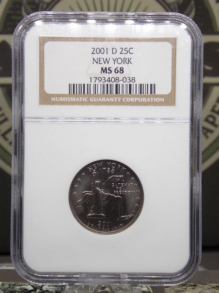 2001 "D" State **NEW YORK** Washington Quarter 25c NGC MS68 #038 GEM BU ECC&C - Image 3 of 4