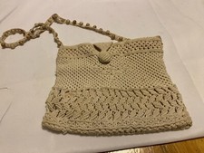 VINTAGE OFF WHITE MACRAME CORD AND BEAD SHOULDER BAG