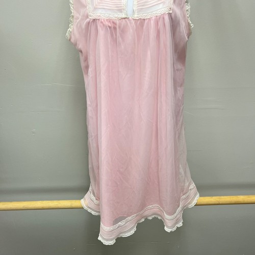 Vestido sin Mangas Rosa Vintage M Negligee Camisón Nylon Gasa Años 50 Lencería Borde de Encaje - Imagen 7 de 13