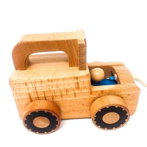 Benesse Beech Wooden Truck Pull Trolley Drag Car Toy with Chime - Picture 8 of 10