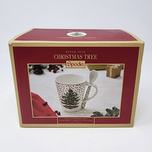 Spode Polka Dot Christmas Tree Mug and Spoon Set 14 Fluid Ounces With Box NEW - Foto 5 di 5