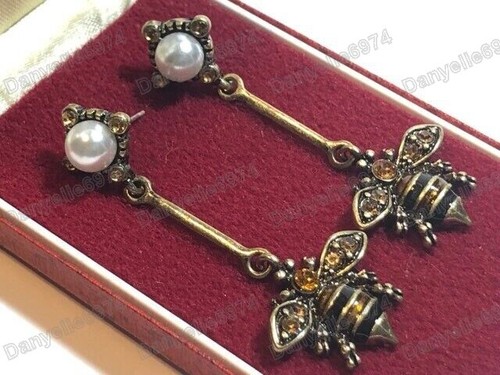 Pendientes largos de tachuelas apicultor de cristal fino y esmalte estilo Art Deco - Imagen 8 de 10