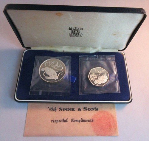 1974 ROYAL MINT SEYCHELLES SILVER PROOF TURTLES 2 COIN SET 10 & 5 RUPES SET