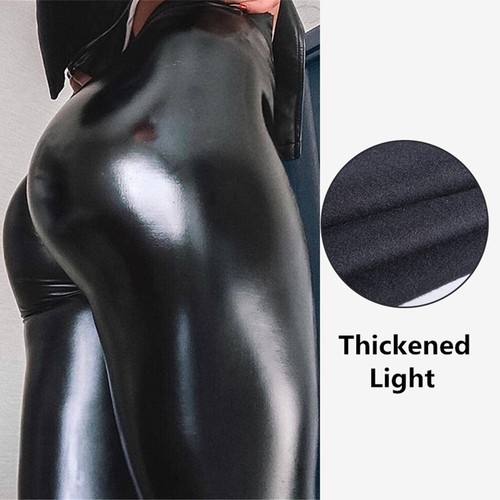 Womens Winter Warm Fleece Lined Leather Wet Look Leggings Stretch Skinny Pants - Picture 8 of 30