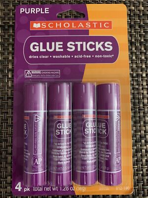Scholastic Glue Sticks, 0.32 Oz., Purple, Pack Of 4