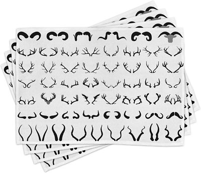 Ambesonne Antlers Placemats Set 4pc Horns of Antelope Buffalo Cattle Moose Sheep