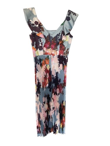 Chi Chi London Ladies Floral Pleated Midi Dress Size 12 Holiday Wedding Races - Picture 5 of 7