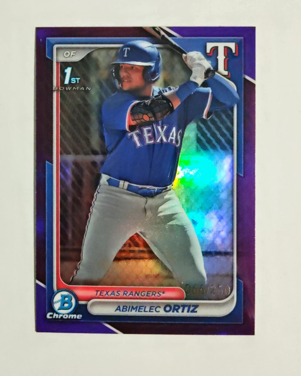 Abimelec Ortiz 2024 1st Bowman Chrome #BCP-16 PURPLE REFRACTOR 066/250 RC D2