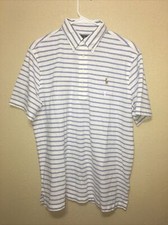 Polo Ralph Lauren White Blue Stripe Classic Fit Knit Oxford Shirt sz L NEW