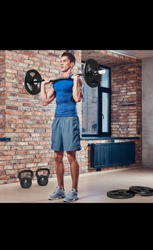 Gym Bar 120cm EZ Barbell Bar for 5cm Weight Plates with Spring Clips 8kg uk sale - Picture 2 of 8
