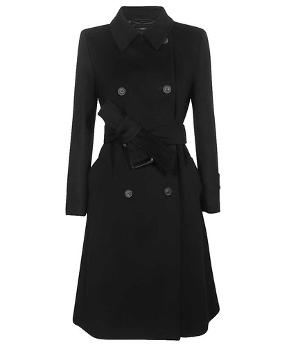 トレンチコート MAX MARA BLACK LONG TRENCH IN SABLE NO BELT Max Mara Weekend Black Quilted Women's Trench Coat