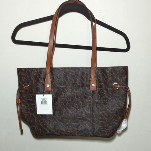 NEW Calvin Klein Brown Leopard Print Monogram Shopper Purse Handbag Tote - Picture 2 of 5