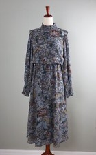 ANN TAYLOR $139 Smocked Ruffle Turtleneck Knit Print Dress Size Medium Petite