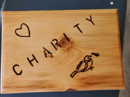 Wooden Plaque Pine Woodburn Charity Heart Dove Handmade 9X13 Routered Varnished - Picture 3 of 9