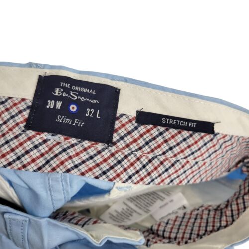 NWT Ben Sherman Men's Stretch Slim Fit Blue Casual Trouser Pants 30W x 32L - Picture 2 of 5