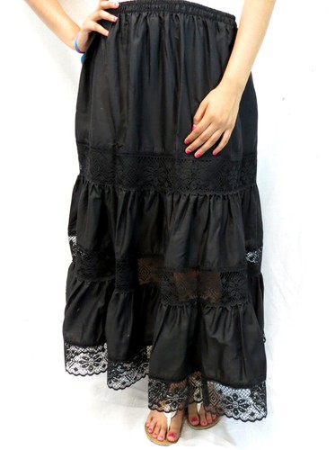Women's Cotton Skirt with Lace Accents – 32-Inch Length, Choose Your Color - Picture 10 of 56